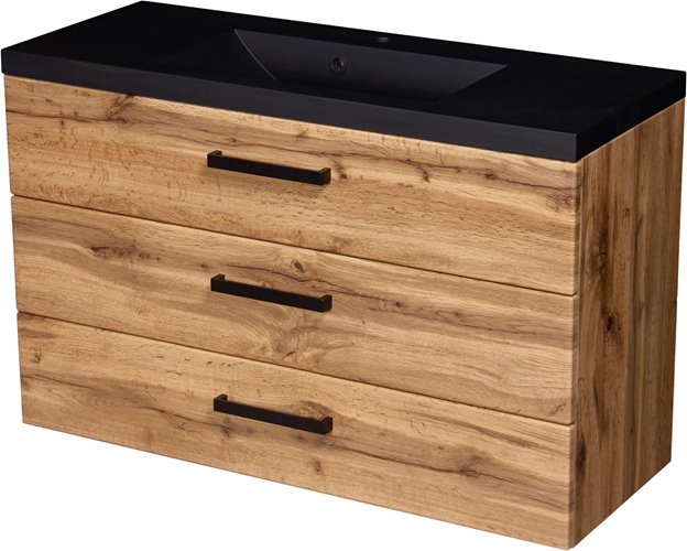Szafka wisząca z czarną matową umywalką 100 cm kolor dąb naturalny 39/3 seria Fokus Loft Gante