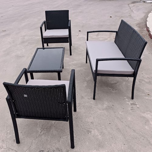 Meble ogrodowe kolor czarny technorattan sofa, stół, krzesła zestaw Pires