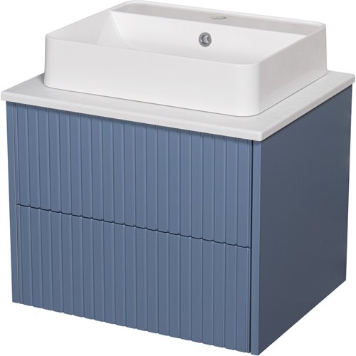 Szafka łazienkowa wisząca frezowana z umywalką 60 cm Mirage kolor niebieski mat