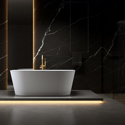 Wanna wolnostojąca przyścienna korek oraz przelew złoty szczotkowany 150 cm Carlo Hydrosan