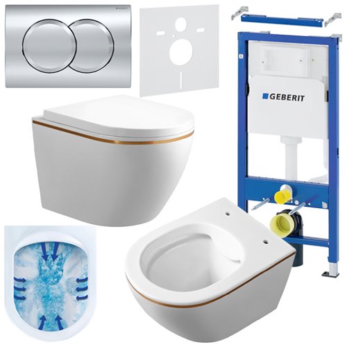 Zestaw podtynkowy stelaż GEBERIT DUOFIX + miska MIZU-WH-GL-RIM-02 + przycisk DELTA 01 chrom