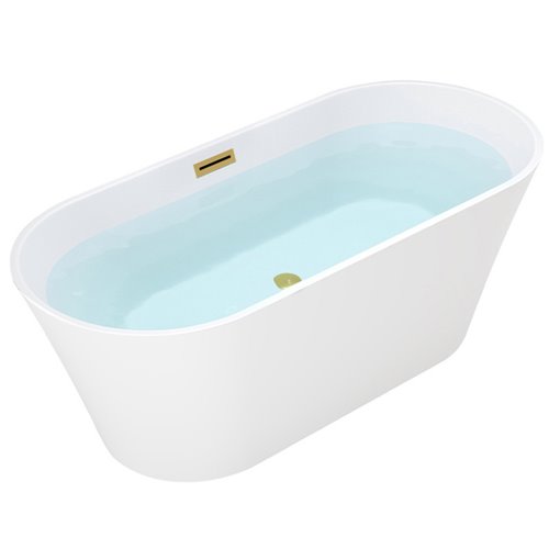 Wanna wolnostojąca biała przelew oraz korek złoty szczotkowany 150 cm Lizbona Hydrosan