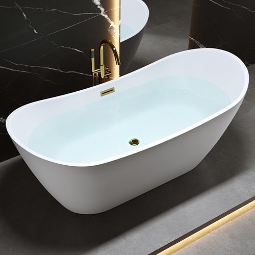 Wanna wolnostojąca biała przelew oraz korek złoty 150 cm Rica Hydrosan