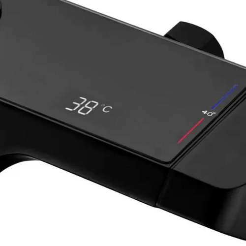 Czarny zestaw prysznicowy z wylewką i termostatem Rob Rea