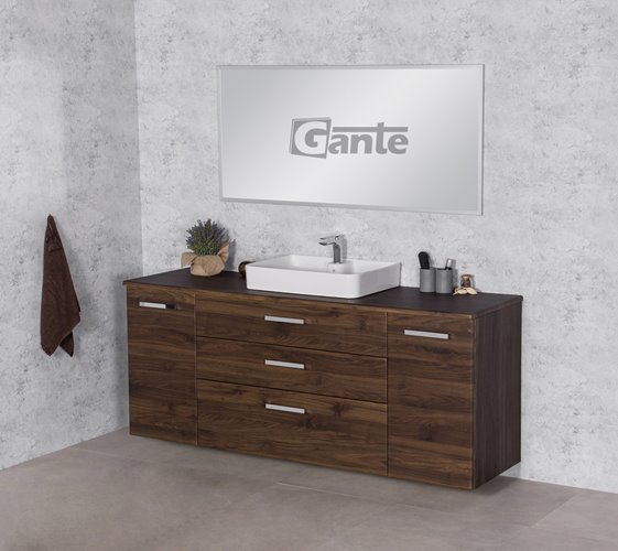 Szafka łazienkowa wisząca z umywalką nablatową 180 cm 50/3 Fokus kolor orzech