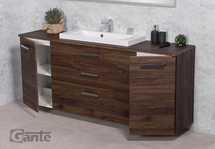 Szafka łazienkowa wisząca z umywalką nablatową 180 cm 39/3 Fokus kolor orzech