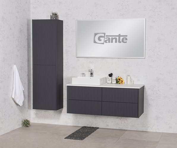 Szafka łazienkowa wisząca frezowana z umywalką 120 cm Mirage kolor szary mat