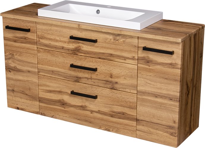 Szafka wisząca z białą umywalką nablatową 140 cm 39/3 kolor dąb naturalny seria Fokus Loft Gante