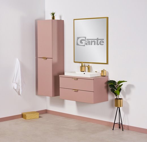 Szafka łazienkowa pudrowy róż z umywalką nablatową złoty uchwyt 80 cm Magnolia Gante