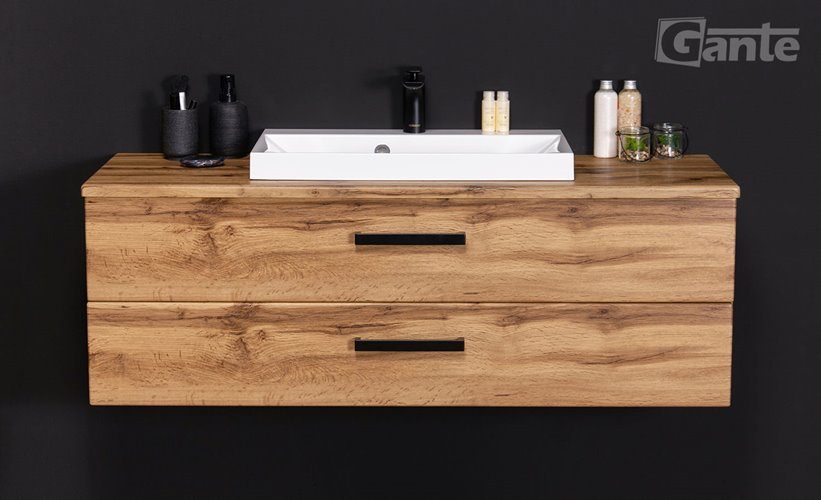Szafka wisząca z umywalką nablatową 120 cm kolor dąb naturalny S2 seria Fokus Loft Gante
