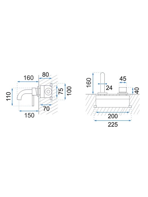 Bateria umywalkowa podtynkowa box Rea Lungo złoto szczotkowane