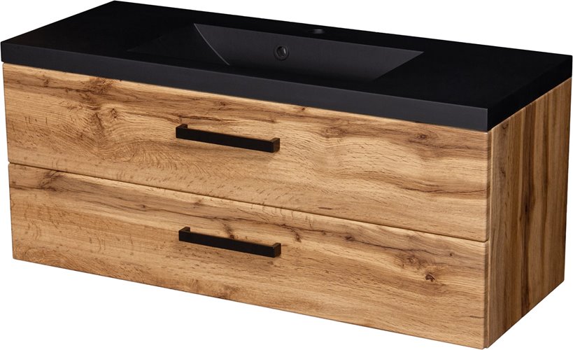 Szafka wisząca z czarną matową umywalką 100 cm kolor dąb naturalny 39/2 seria Fokus Loft Gante