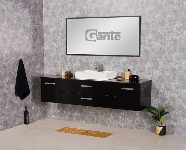 Czarna szafka wisząca z umywalką 180 cm Luna seria Fokus C