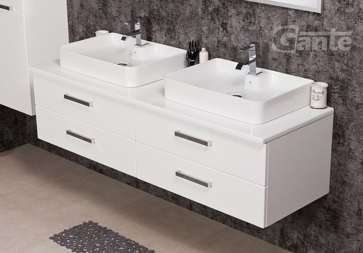 Szafka wisząca z dwiema umywalkami 160/50 cm blat biały seria Fokus B