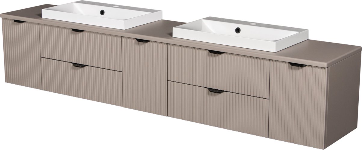 Szafka łazienkowa z lamelami wisząca z nablatowymi umywalkami 210 cm 39/2 Victa Lamello kolor fume mat