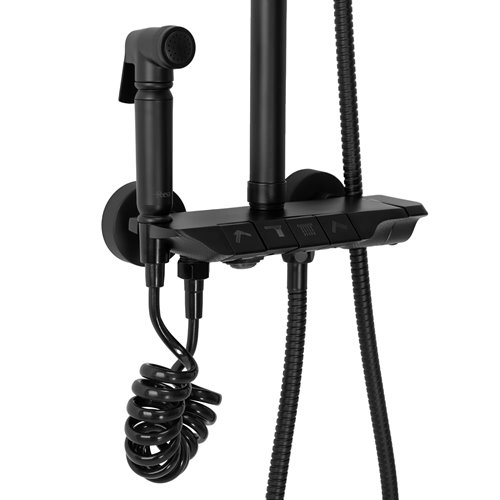 Czarny zestaw prysznicowy z wylewką Max Rea