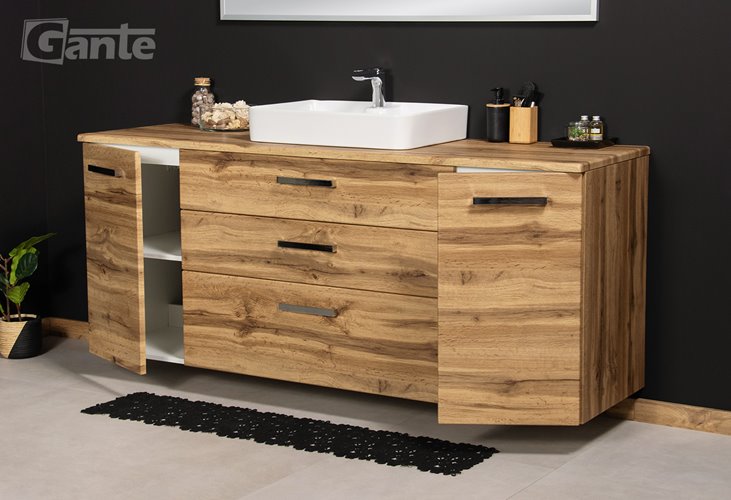 Szafka wisząca z umywalką 180 cm kolor dąb naturalny C3 seria Fokus NE