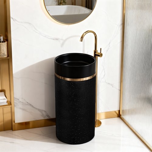 Umywalka wolnostojąca ceramiczna okrągła czarna 86x40 cm SCOT1-BL-WOF-860