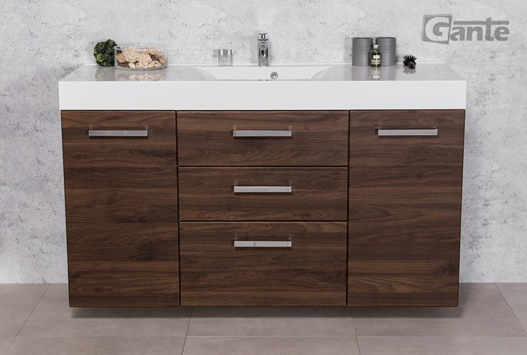 Szafka łazienkowa wisząca z umywalką 140 cm 50/3 Nela Fokus kolor orzech