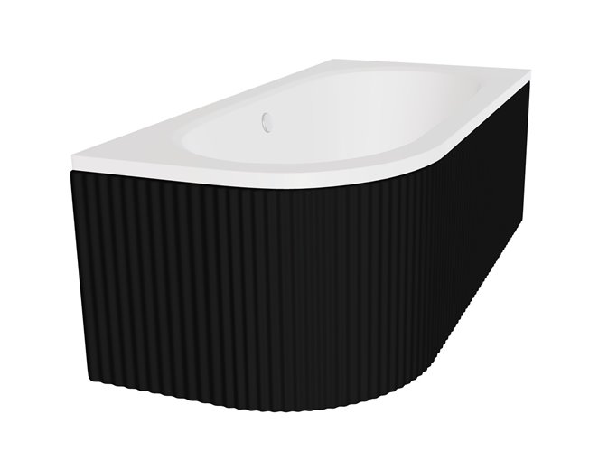 Czarno-biała ryflowana wanna asymetryczna akrylowa z obudową Avita Besco 150 cm Prawa