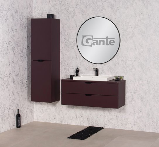 Szafka łazienkowa burgundowa z umywalką nablatową czarny uchwyt 100 cm Magnolia Gante
