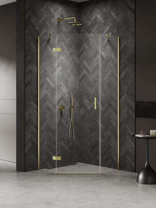 Kabina prysznicowa pięciokątna lewa drzwi uchylne kolor złoto połysk 80x80 cm K-4579 New Trendy Nesta Light Gold