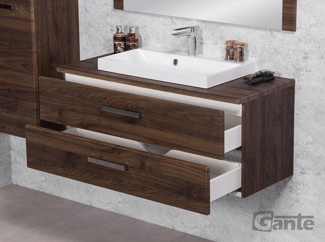 Szafka łazienkowa wisząca z umywalką nablatową 100 cm 39/2 Fokus kolor orzech