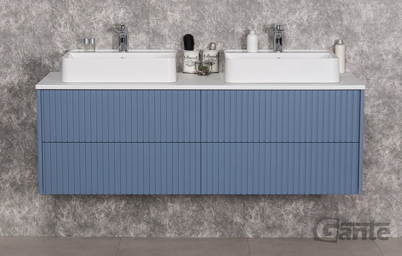 Szafka łazienkowa wisząca frezowana z umywalką 140 cm Mirage kolor niebieski mat