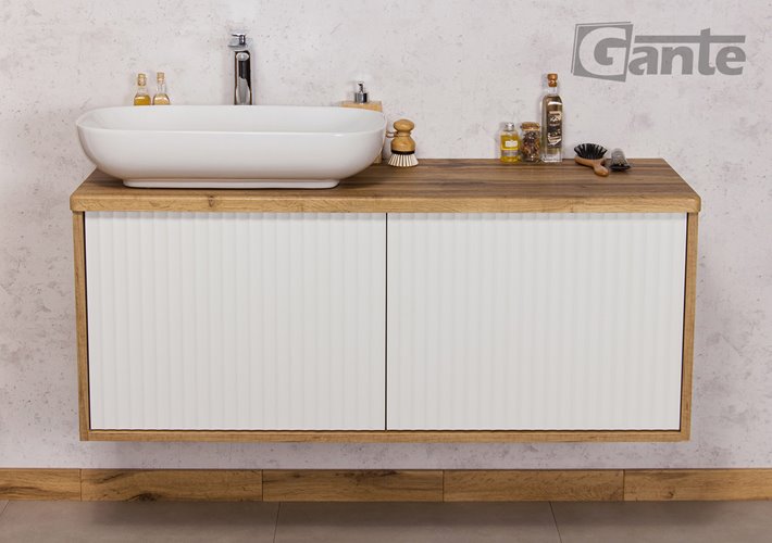 Szafka łazienkowa wisząca z umywalką dąb naturalny/biały mat 120 cm Venus Gante