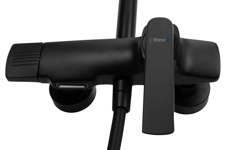 Czarny zestaw prysznicowy z wylewką Rebel Rea