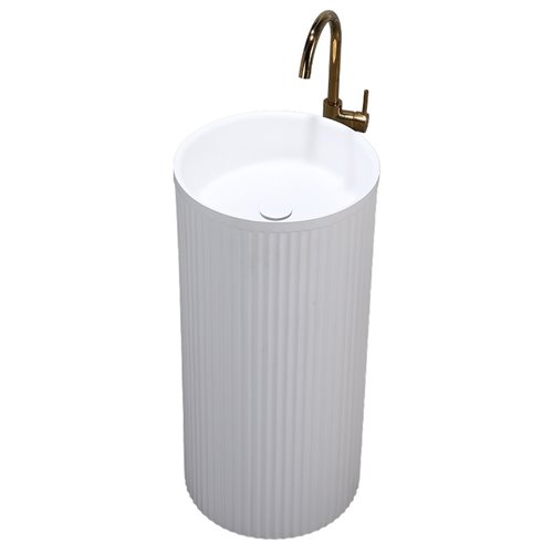 Umywalka wolnostojąca ceramiczna ryflowana okrągła biała 86x40 cm SCOT3-WH-WOF-860