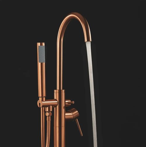 Bateria wannowa podłogowa Lungo Rea miedź szczotkowana