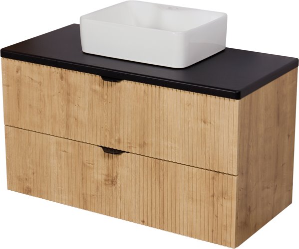 Szafka łazienkowa z białą umywalką wisząca dąb naturalny 80 cm Brendo Gante