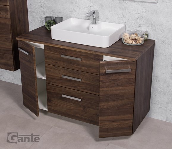 Szafka łazienkowa wisząca z umywalką nablatową 120 cm 50/3 Luna Fokus kolor orzech