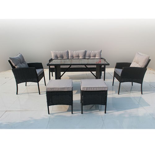 Zestaw mebli ogrodowych z technorattanu sofa, stół, krzesła, pufy Manas