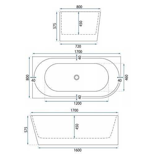 Wanna narożna przyścienna ryflowana lewa 170 cm Wenus Rea