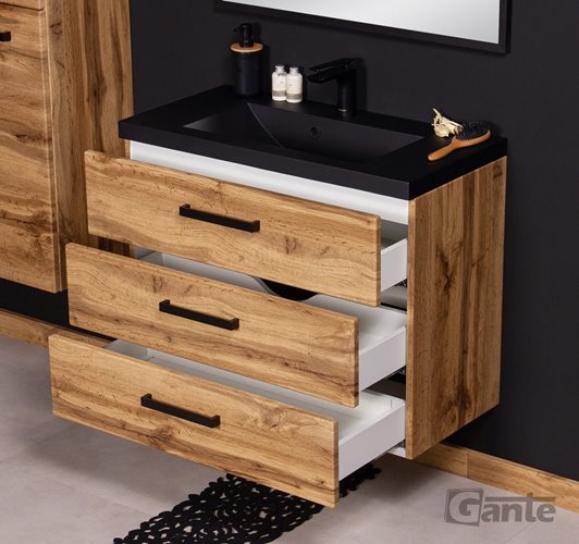 Szafka wisząca z czarną matową umywalką 80 cm kolor dąb naturalny 39/3 seria Fokus Loft Gante