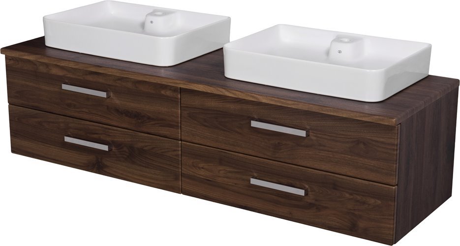 Szafka łazienkowa wisząca z dwiema umywalkami nablatowymi 160 cm 50/4 Fokus kolor orzech