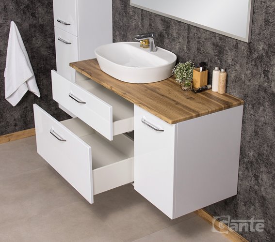 Szafka łazienkowa wisząca z umywalką nablatową i koszem 120 cm SETTO MODULO kolor biały połysk