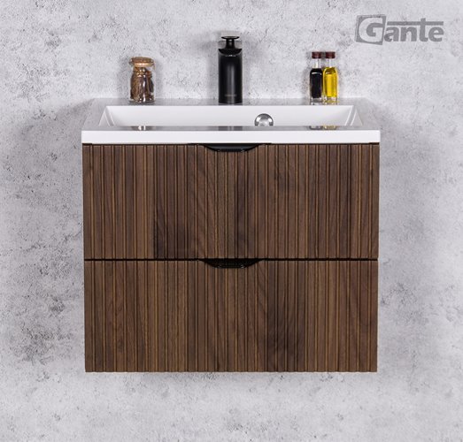 Szafka łazienkowa z lamelami wisząca z umywalką 50 cm 39/2 Victa Lamello kolor orzech