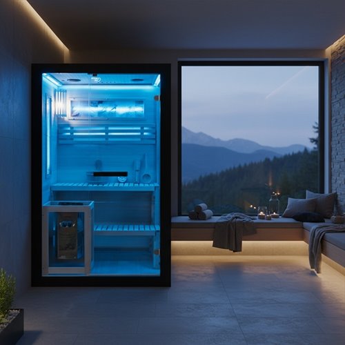 Sauna fińska 2 osobowa wysokotemperaturowa 3,5KW piec Harvia 120x120 cm FORSA1-BL zdjęcie 12