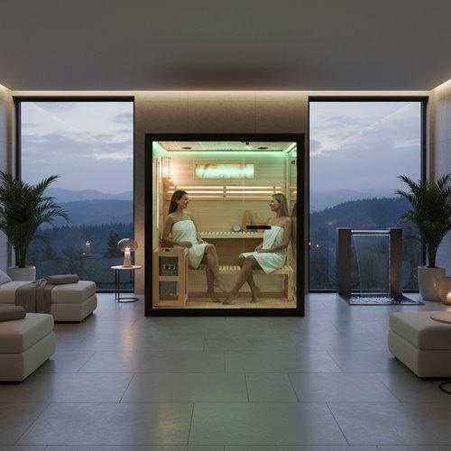 Sauna fińska 2 osobowa wysokotemperaturowa 4,5KW piec Harvia 150x140 cm FORSA2-BL zdjęcie 16