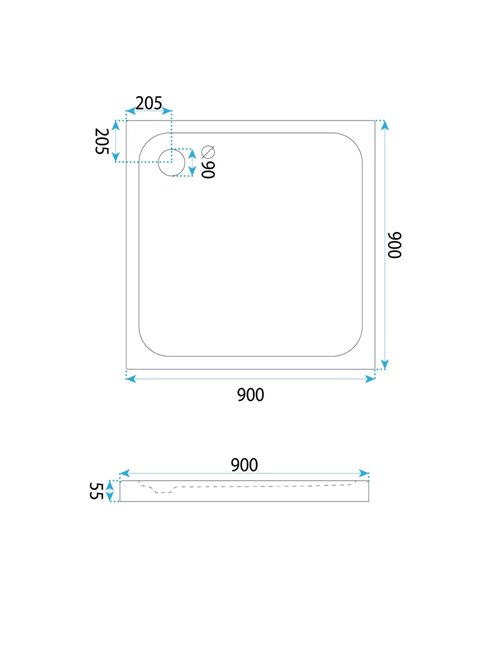 Brodzik kwadratowy 90x90 Perfect Space Rea