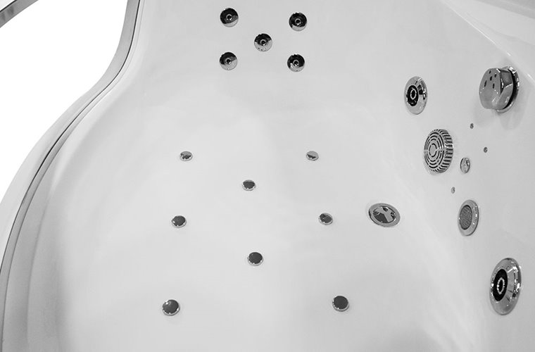 Wanna z hydromasażem narożna 135x135 cm MO-0057 niebieski zagłówek