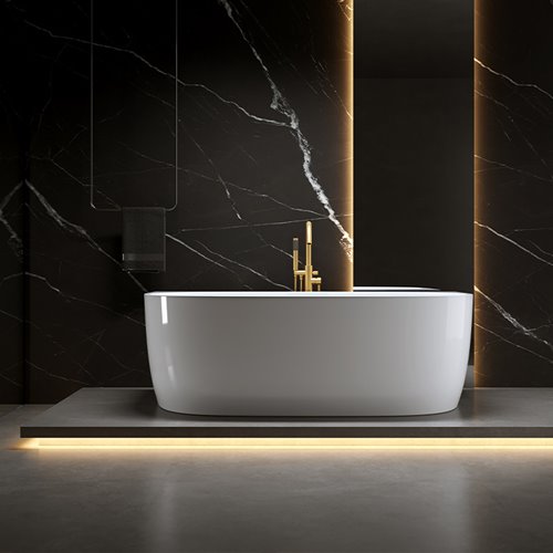 Wanna wolnostojąca przyścienna złoty szczotkowany przelew oraz korek 150 cm Nora Hydrosan