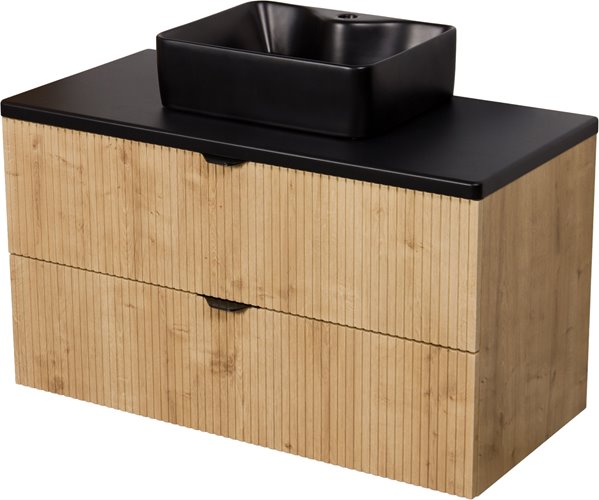 Szafka łazienkowa z czarną umywalką wisząca dąb naturalny 100 cm Brendo Gante