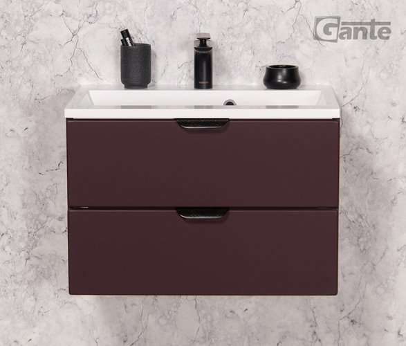 Burgundowa szafka łazienkowa wisząca z umywalką czarny uchwyt 60 cm Magnolia