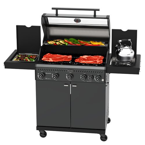 Grill gazowy ZEUS-D kolor czarny ruszt żeliwny moc 17,5 kW + pokrowiec + palnik boczny + LED
