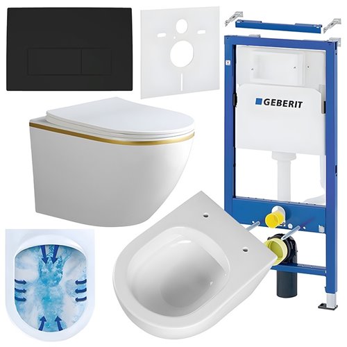 Zestaw podtynkowy stelaż GEBERIT DUOFIX + miska PEAK-WH-GL-RIM-03 + przycisk DELTA 50 czarny mat