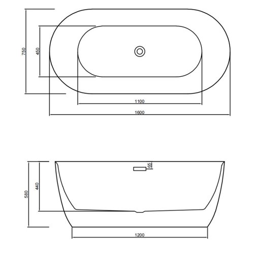 Wanna wolnostojąca czarno-biała złoty korek oraz przelew 150 cm Cesana Hydrosan